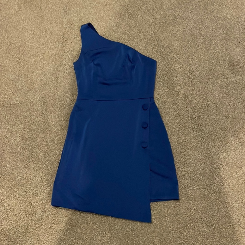 COPY - Blue one shoulder button up slit dress/ size small / never worn w tags